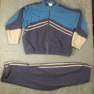 Vintage Irvine Park Tracksuit Full Zip Jacket & Pants Size XLG Navy Blue Gray